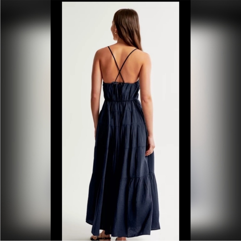 NWT Abercrombie & Fitch Blue Tiered Maxi Dress Flowy Crisscross Back Sundress S - Picture 15 of 16